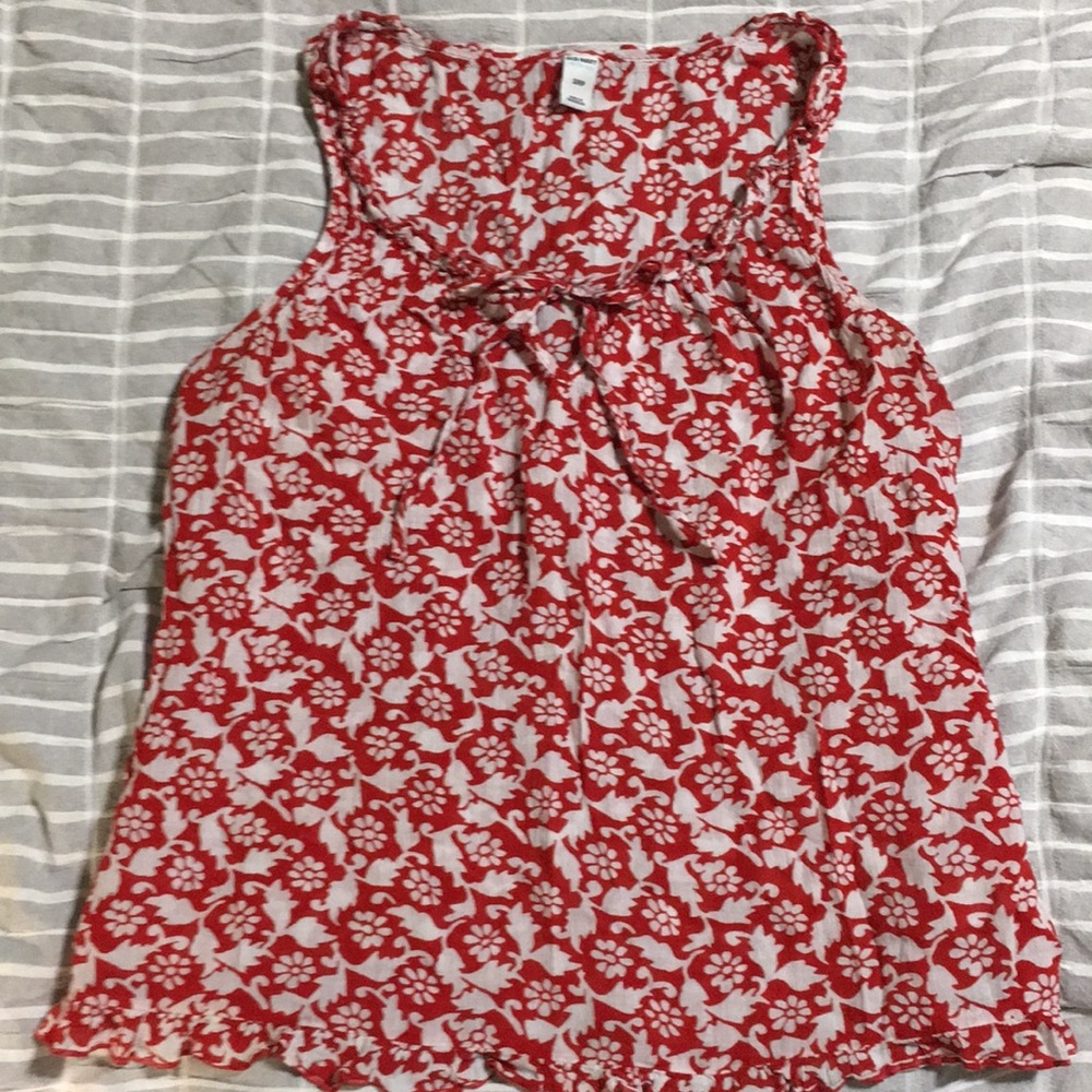 Red floral blouse